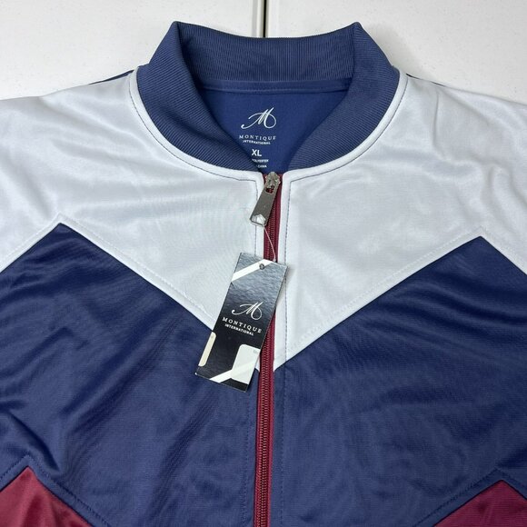Montique International Track Jacket Maroon Blue White Men’s Size XL - Picture 2 of 7